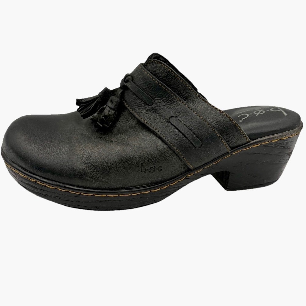 B.O.C. Born Concept Mules Clogs Elsbury Black Leather Tassel Women 9M Chunky‎